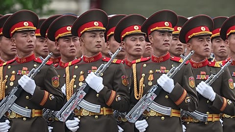 North Korea's servicemen attend the Victory Day military parade in Moscow, Saturday, May 9, 2026.