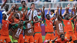 Ivory Coast players celebrate at the end of the World Cup Group E match against Curacao in Philadelphia, Thursday, June 25, 2026