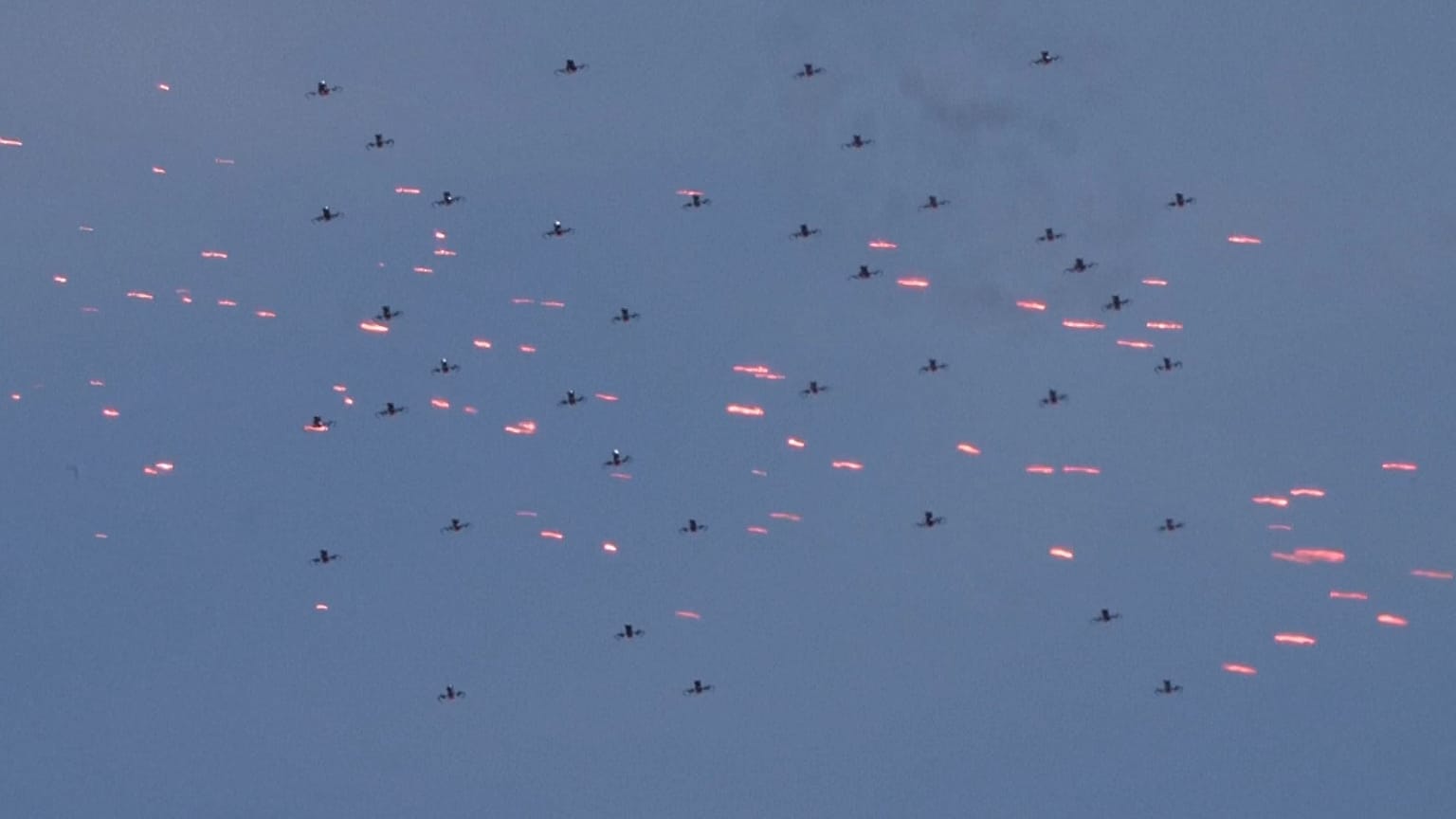 A coordinated swarm of drones advances during a South Korean Air Force exercise on June 23, 2026.