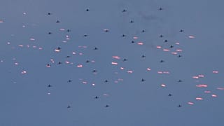 A coordinated swarm of drones advances during a South Korean Air Force exercise on June 23, 2026.