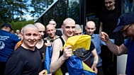 Ukrainian prisoners of war react after a prisoner exchange at an undisclosed location, Ukraine, Friday, June 26, 2026.