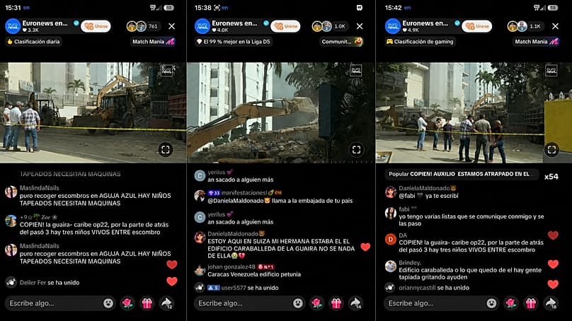 Pantallazos de los comentarios en el canal de TikTok de 'Euronews'.