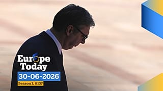 Serbian President Aleksandar Vučić walks on the red carpet before a welcoming ceremony for Angola's President Joao Lourenco at the Serbia Palace in Belgrade, Serbia.