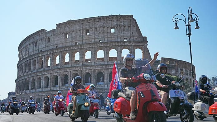 Rome celebrates Vespas 80th anniversary Thousands of enthusiasts took to Romes streets to mark the Vespas 80th anniversary, with 160 models on show tracing the brands history from 1946 to today.