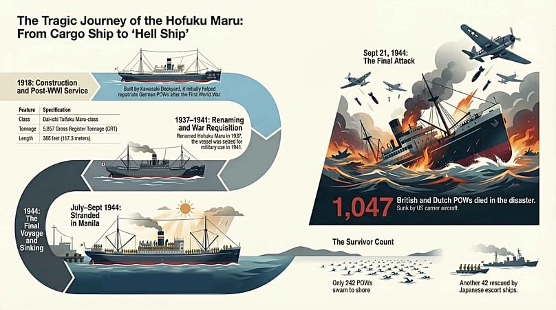 İkinci Dünya Savaşı'nda Hofuku Maru'nun trajik yolculuğunu anlatan infografik