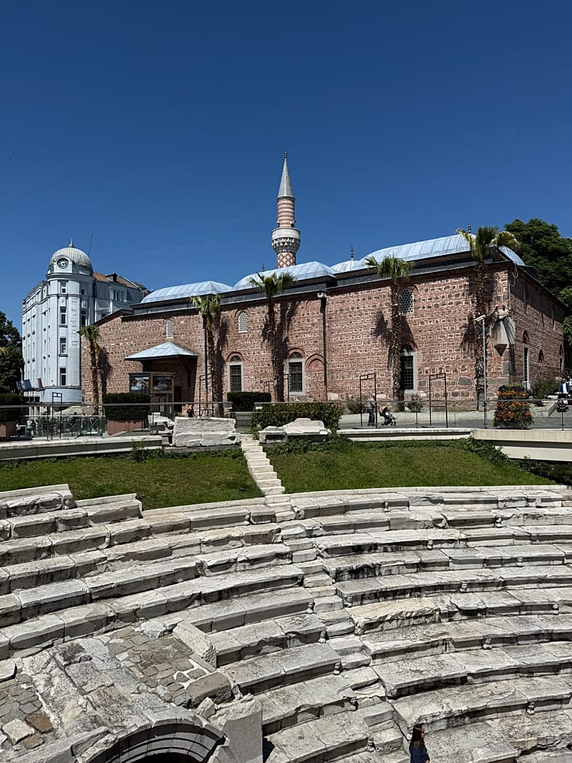 The Ottoman-era Djumaya Mosque is right next to the Roman Stadium of Philippopolis