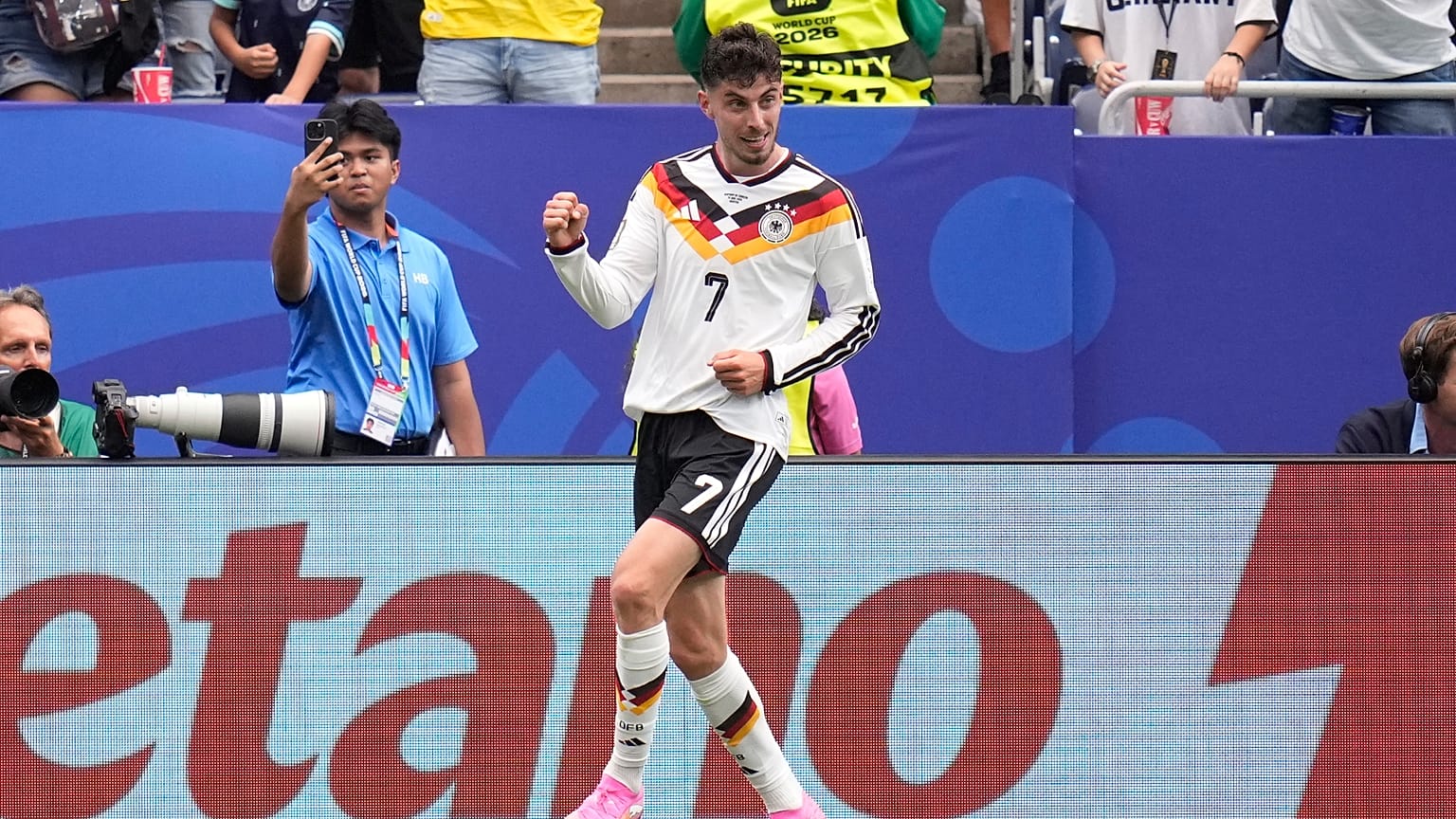Deutschlands Stürmer Kai Havertz feiert sein WM-Tor gegen Curacao, Houston (USA), 14. Juni 2026 (AP Photo/Karen Warren)
