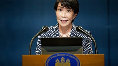 Japan's Prime Minister Sanae Takaichi speaks during a media conference in Archamps, after a meeting of the G7 in Evian-les-Bains, France, 17 June 2026