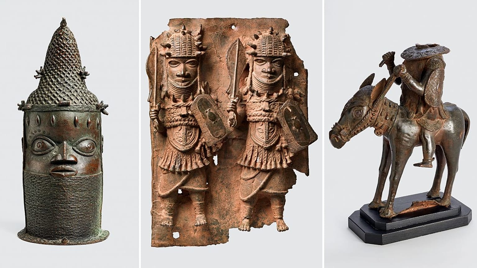 Commemorate queen head, relief plate and horse rider returned from the Ethnographic Museum at the University of Zurich to Nigeria
