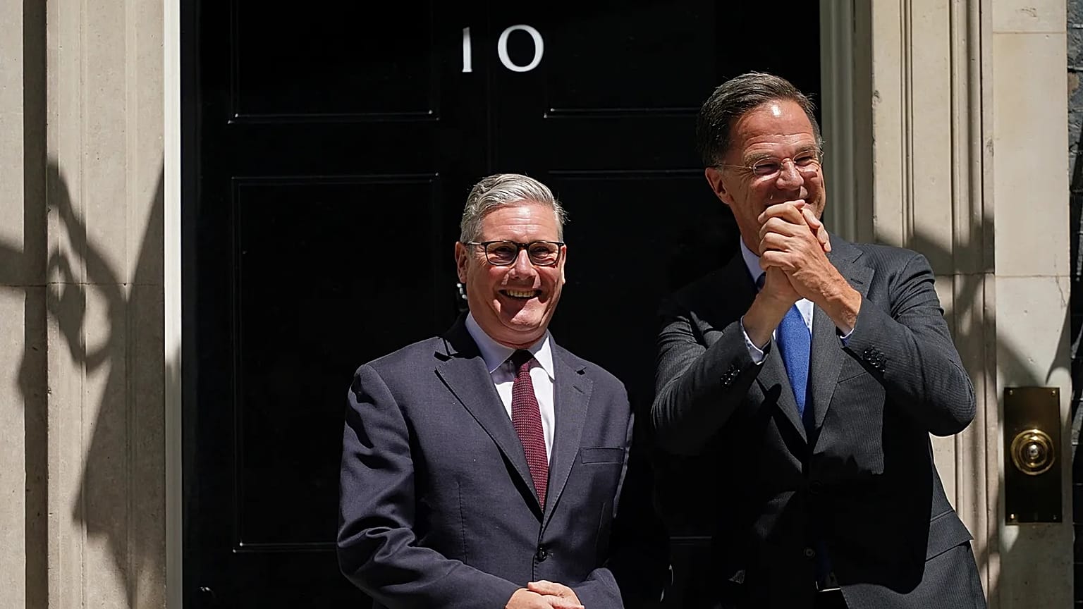 Britain's Prime Minister Keir Starmer welcomes NATO Secretary General Mark Rutte to 10 Downing Street in London, Monday, June 29, 2026.
