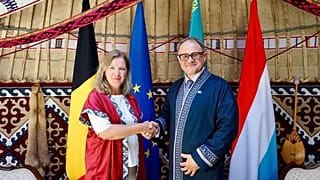EU Ambassador to Kazakhstan Aleška Simkić and Kazakhstan's Ambassador to the EU Roman Vassilenko.