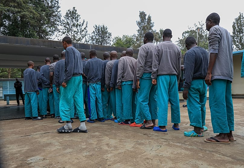 Patients queue for lunch at the largest mental health referral hospital, Mathari in Nairobi, Kenya, Tuesday, June 30, 2026. 