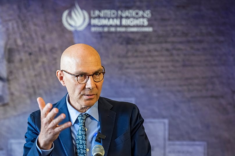 Volker Türk s'adresse aux médias au siège du Haut-Commissariat des Nations Unies aux droits de l'Homme, à Genève, en Suisse, le mercredi 10 juin 2026