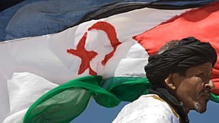 ARCHIVO - Un simpatizante del Frente Polisario observa durante cómo ondea la bandera del Sáhara Occidental en la aldea de Tifariti, el martes 19 de mayo de 2008.