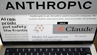 Pages from the Anthropic website and the company's logos are displayed on a computer screen in New York on Thursday, Feb. 26, 2026