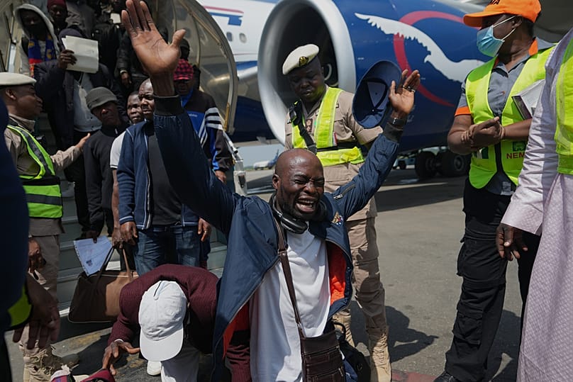 Nigerian nationals repatriated from South Africa, following concerns about unrest, arrive at the Murtala Muhammed International Airport in Lagos, Nigeria, June 11, 2026