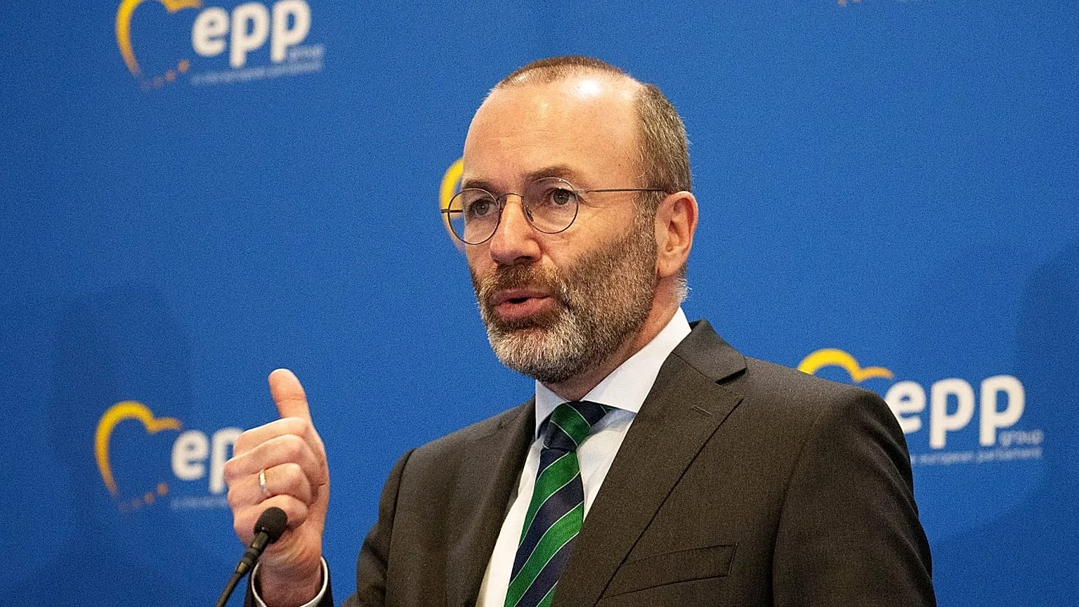 Germany's Manfred Weber, head of the Group of the European People's Party, speaks during a press conference in Bucharest, Romania, Wednesday, March 6, 2024. 