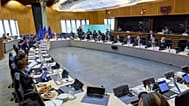European Commission President Ursula von der Leyen and the members of the College of the EU Commission at a weekly meeting in Brussels.
