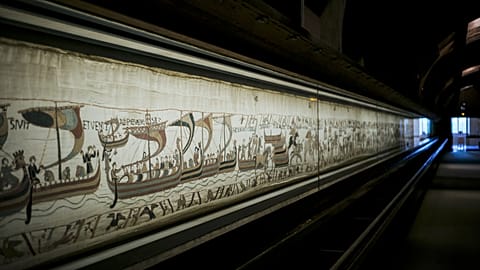 This photo, taken on Wednesday 18 September 2019, shows the Bayeux Tapestry, which recounts the Norman conquest of England, in Bayeux, France.