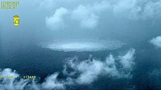 The gas leak in the Baltic Sea from Nord Stream photographed from the Swedish Coast Guard's aircraft, 27 September, 2022