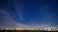 A long exposure shows satellites and other objects in the Earth's orbit in Lietzen, 22 April, 2026