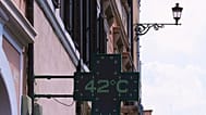 A pharmacy's thermometer during a heatwave in Rome, 23 June 2026.