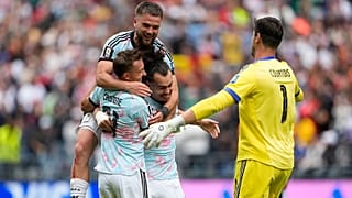 Players of Belgium celebrate at the end of the World Cup round of 32 soccer match between Belgium and Senegal in Seattle, Wednesday, July 1, 2026. 