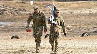 The American Merops drone system, deployed by Poland and Romania to defend Russian drones, is tested in Nowa Deba, Poland, Tuesday, Nov. 18, 2025. 