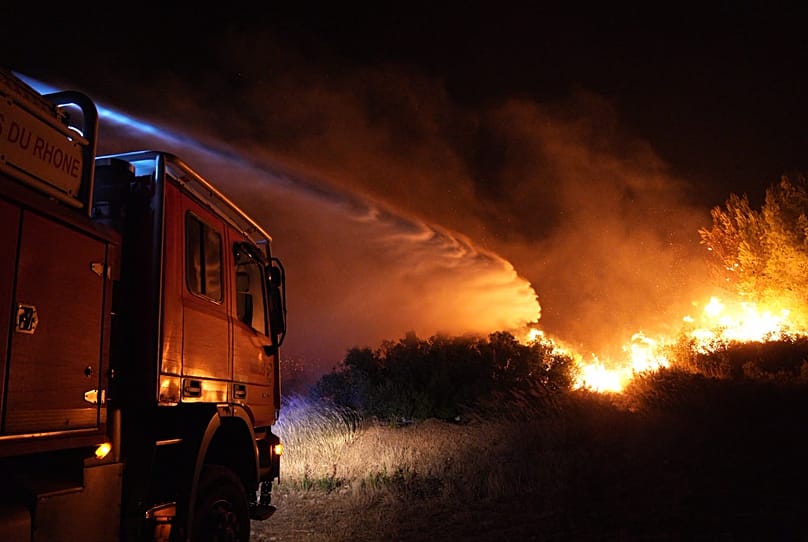 The French fire brigade tackle a wildfire near La Fare, 2 July, 2026