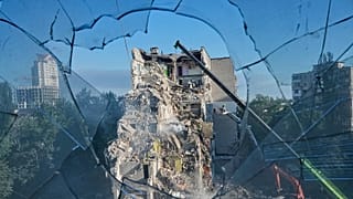A residential apartment building damaged by a Russian strike on Kyiv, 2 July 2026.