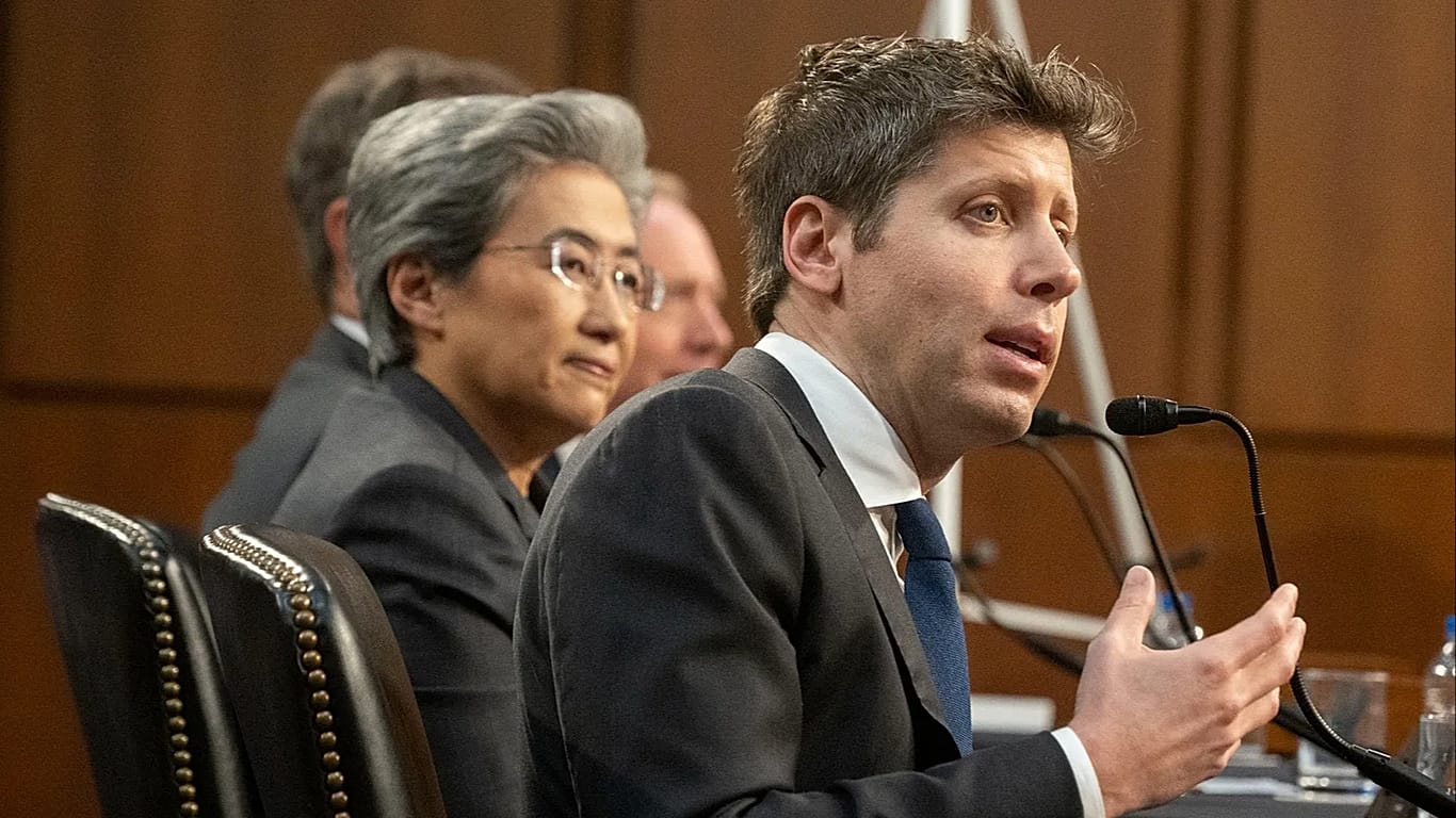 OpenAI CEO Sam Altman speaking at a hearing