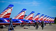 Flight crews prepare the Patrouille de France jets on the ground before take off on Tuesday, June 9, 2026 at Stewart Air National Guard Base in Newburgh, N.Y.