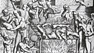 Brazil Cannibalism in Brazil in 1557 as alleged by Hans Staden. Engraving by Theodor de Bry (1528-1598), c. 1562.