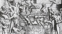 Brazil Cannibalism in Brazil in 1557 as alleged by Hans Staden. Engraving by Theodor de Bry (1528-1598), c. 1562.