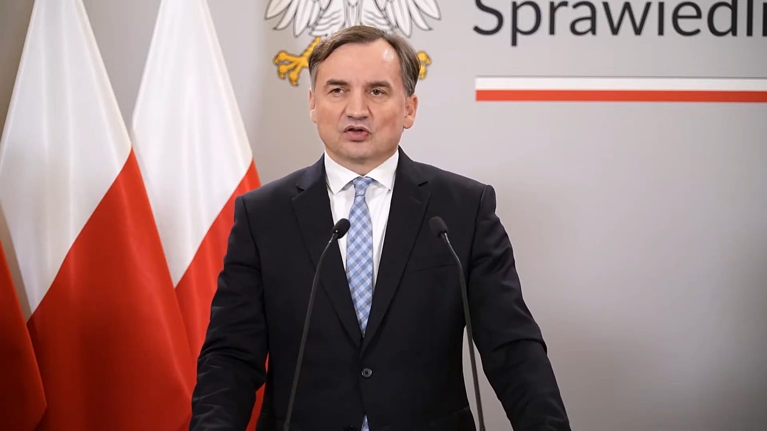 Konferencja ówczesnego ministra sprawiedliwości Polski Zbigniewa Ziobry