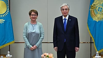 Одиль Рено-Бассо с президентом Казахстана Касым-Жомартом Токаевым в Акорде
