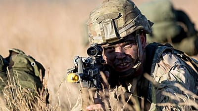 A US paratrooper near the capital of Vilnius, Lithuania, 2018.