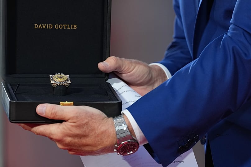 US Ambassador to Belgium Bill White presents a ring designed for President Donald Trump in Brussels, 28 June, 2026