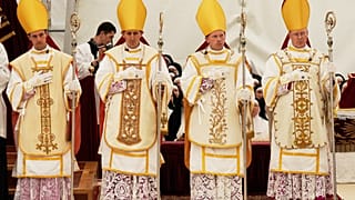 The bishops consecrated by the Society of Saint Pius X: Marc Hanappier, Michel Poinsinet de Sivry, Michael Goldade and Pascal Schreiber