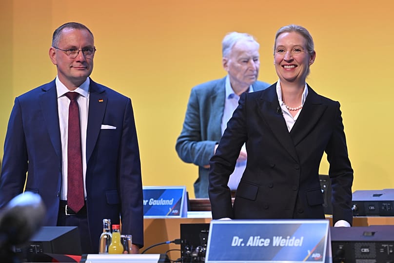 Alice Weidel, federal chairwoman and parliamentary group leader of the AfD, and Tino Chrupalla, chairman of the AfD's Bundestag parliamentary group.