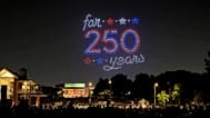 Drones light up the sky near independence hall in Philadelphia on Thursday, July 2, 2026.