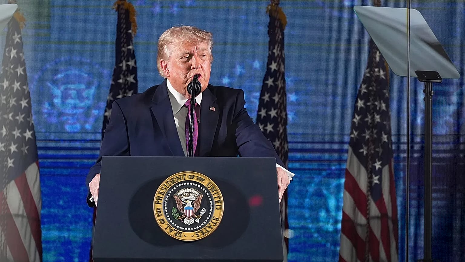 President Donald Trump speaks at Mount Rushmore National Memorial, Friday, July 3, 2026, near Keystone, S.D.
