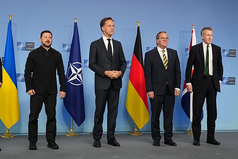 Ukraine's President Volodymyr Zelenskyy, NATO Secretary General Mark Rutte, Germany's Defense Minister Boris Pistorius and Britain's Defense Secretary Dan Jarvis.