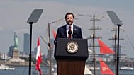 Vice President JD Vance speaks during the International Naval Review aboard the USS Kearsarge in New York Harbor during celebrations marking the 250th anniversary of the US.