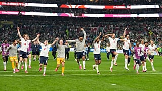 England players celebrate after their World Cup round of 16 victory over Mexico 