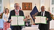 Australia's Prime Minister Anthony Albanese and Fiji's Prime Minister Sitiveni Rabuka at State House in Suva, 6 July, 2026