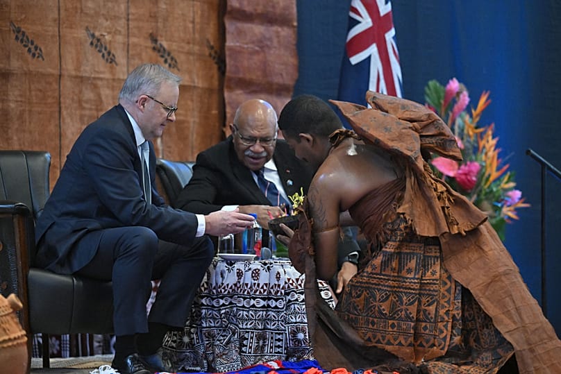 Australia's Prime Minister Anthony Albanese and Fiji's Prime Minister Sitiveni Rabuka in Suva, 6 July, 2026