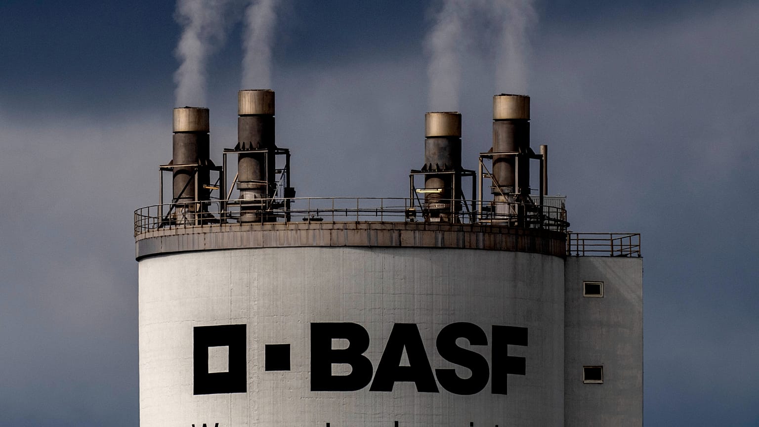 Steam rises from a chimney of the BASF chemical plant in Ludwigshafen, Germany.