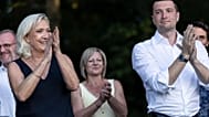 Far-right party National Rally president Jordan Bardella and far-right leader Marine Le Pen attend a rally in Lievin, northern France, 4 July 2026.