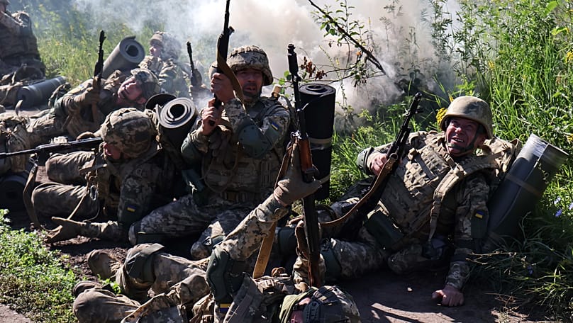 Soldiers practice military skills at a training ground near the frontline in the Zaporizhzhia region, 5 July, 2026